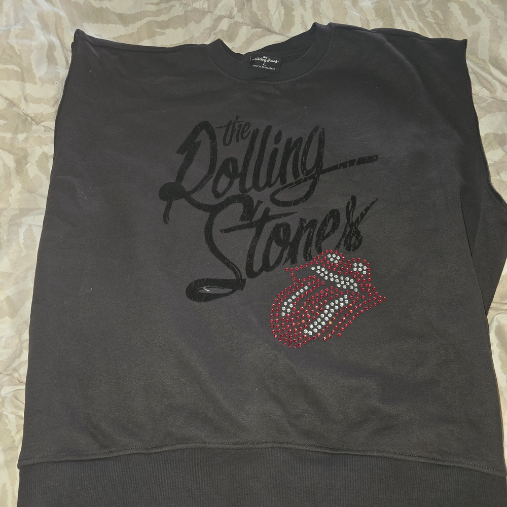 Rolling Stones Black Sweatshirt with Red Rhinestones